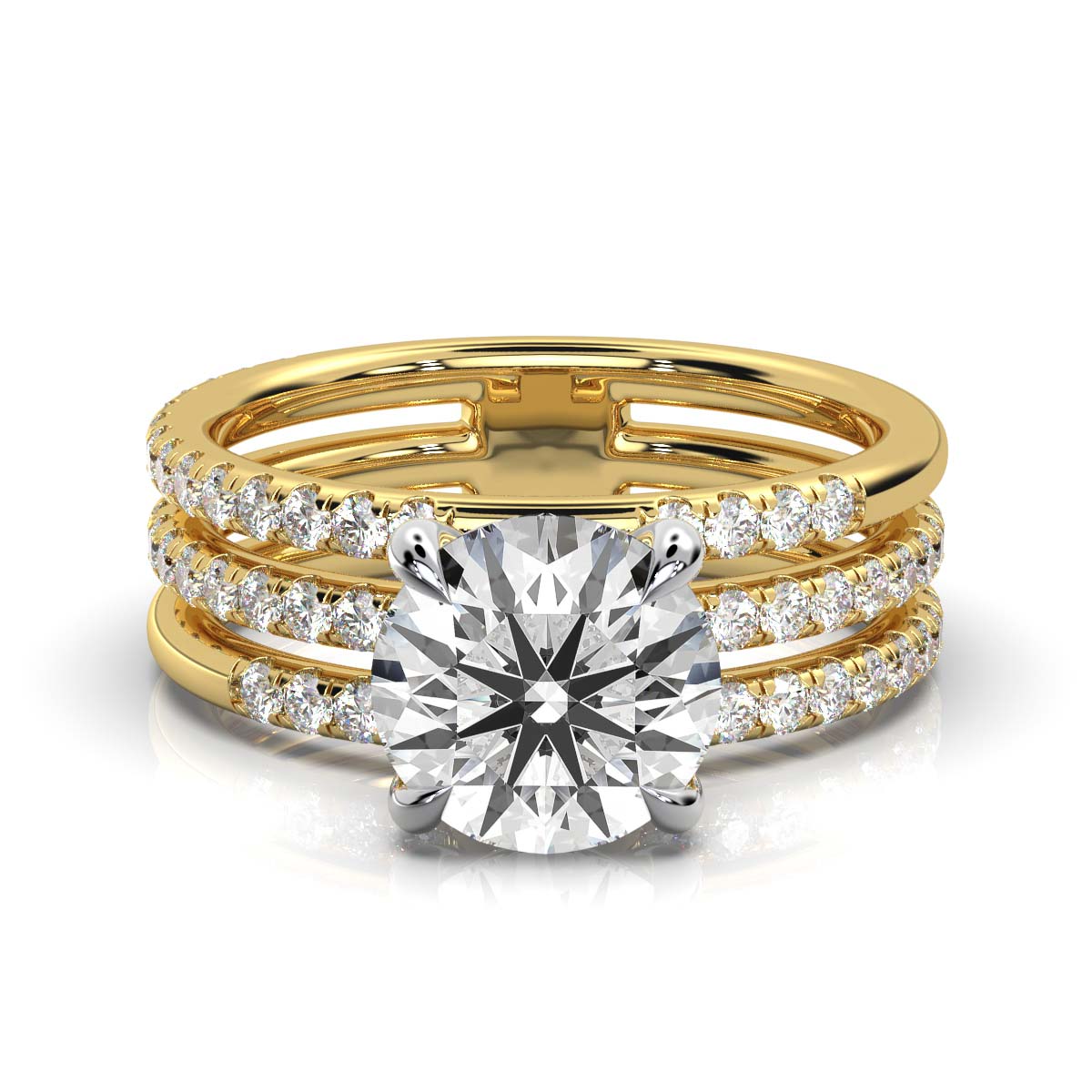 Solid Gold Tripple Row Lab Grown Diamond Ring