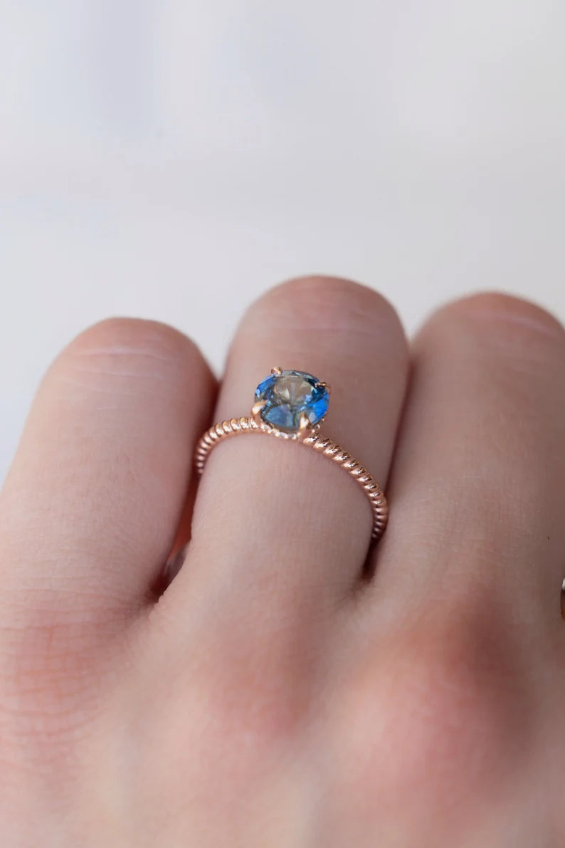 Solid Gold Pastel Blue Sapphire Diamond Engagement Ring