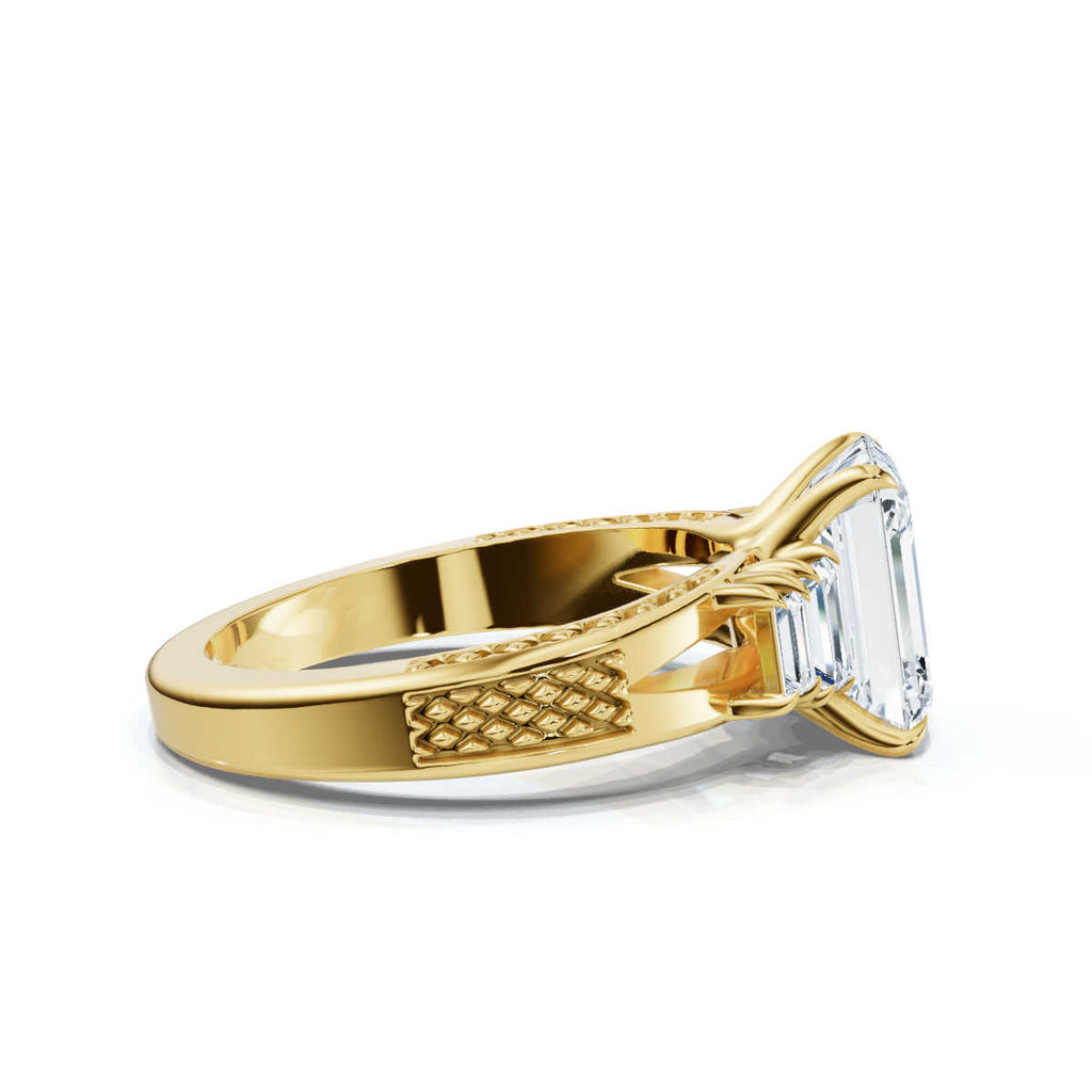 18K Solid Gold 2 CT Emerald Cut Lab Grown Diamond Ring (A36749)