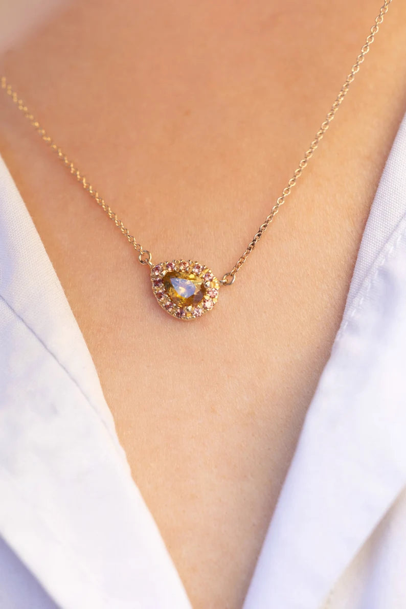 Solid Gold Pear Montana Sapphire Necklace