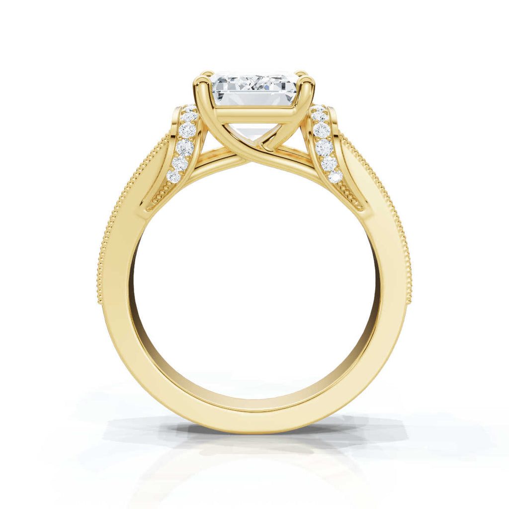 18K Solid Gold 2 CT Emerald Cut Diamond Ring with Pavé Accents