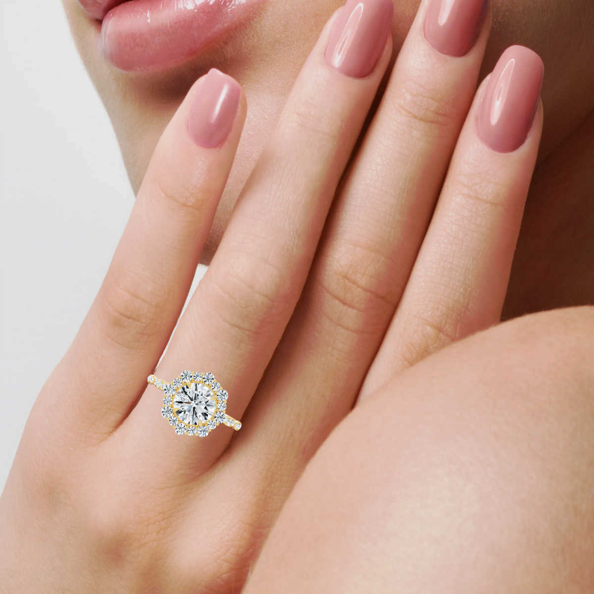 Solid Gold 3 CT Halo Lab Grown Diamond Engagement Ring (4EE027)