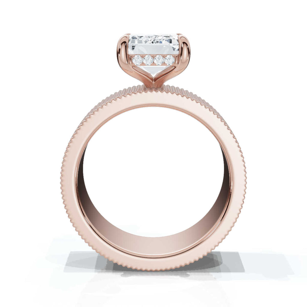 18K Solid Gold 2 CT Emerald Cut Lab Grown Diamond Ring (AE00-3)