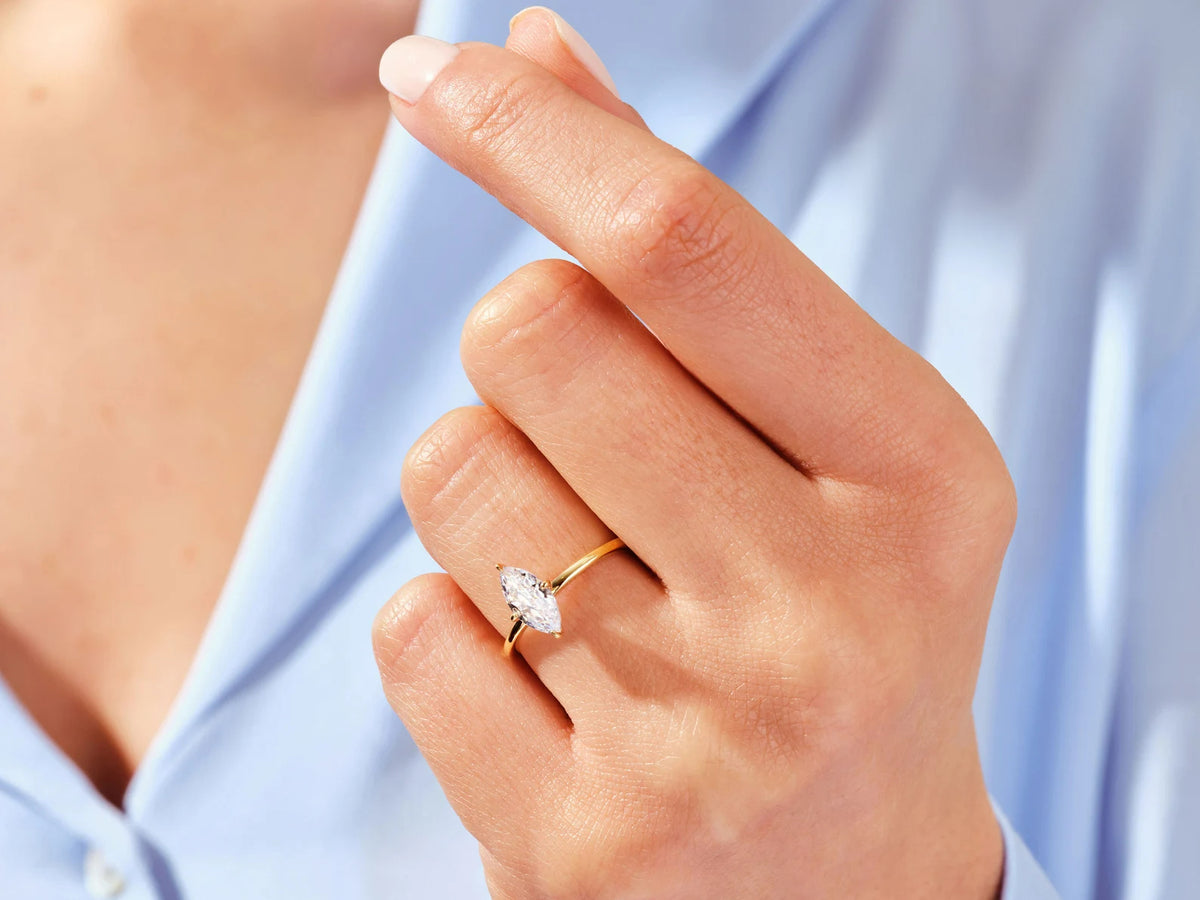 Solid Gold Marquise Cut Diamond Engagement Ring
