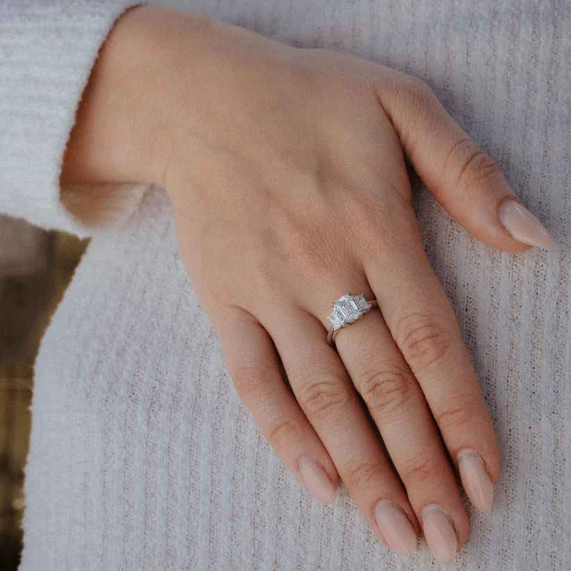 Solid Gold 3 CT Emerald Cut Diamond Engagement Ring