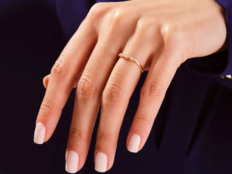 Solid Gold Dainty Curved Wedding Ring
