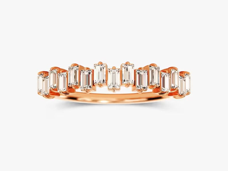Solid Gold Floating Vertical Baguette Diamond Wedding Ring