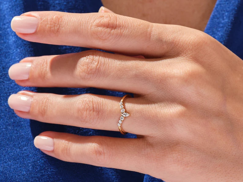 Solid Gold Curved Marquise Wedding Ring