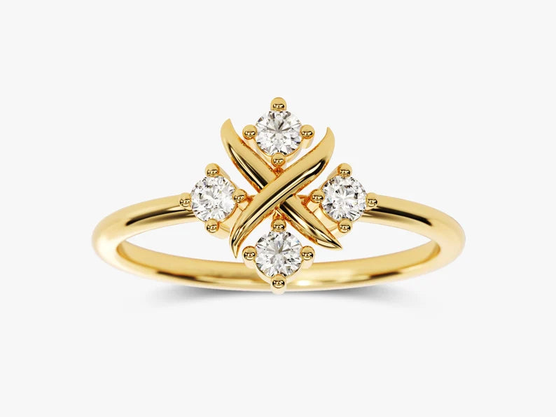 Solid Gold Dainty Cross Diamond Ring