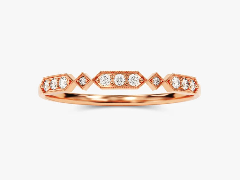 Solid Gold Milgrain Accent Art Deco Wedding Ring