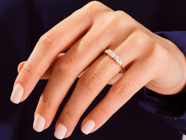 Solid Gold Multi Cut Cluster Diamond Wedding Ring