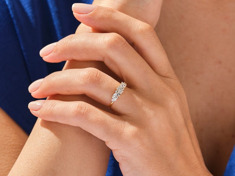 Solid Gold Multi Cut Cluster Diamond Wedding Ring