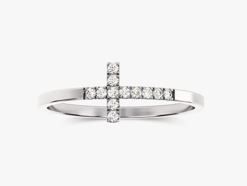 Solid Gold Sideway Cross Wedding Ring