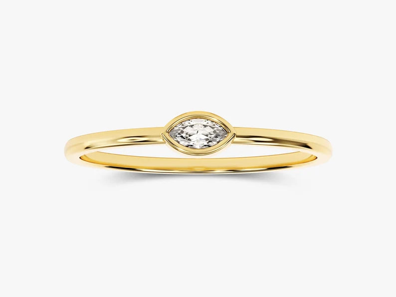 Solid Gold Bezel Set Marquise Diamond Wedding Ring