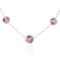 Solid Gold 3 Flowers Multi-Sapphire Necklace