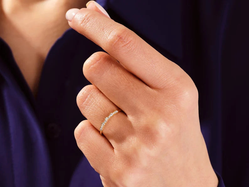 Solid Gold Dainty Curved Wedding Ring