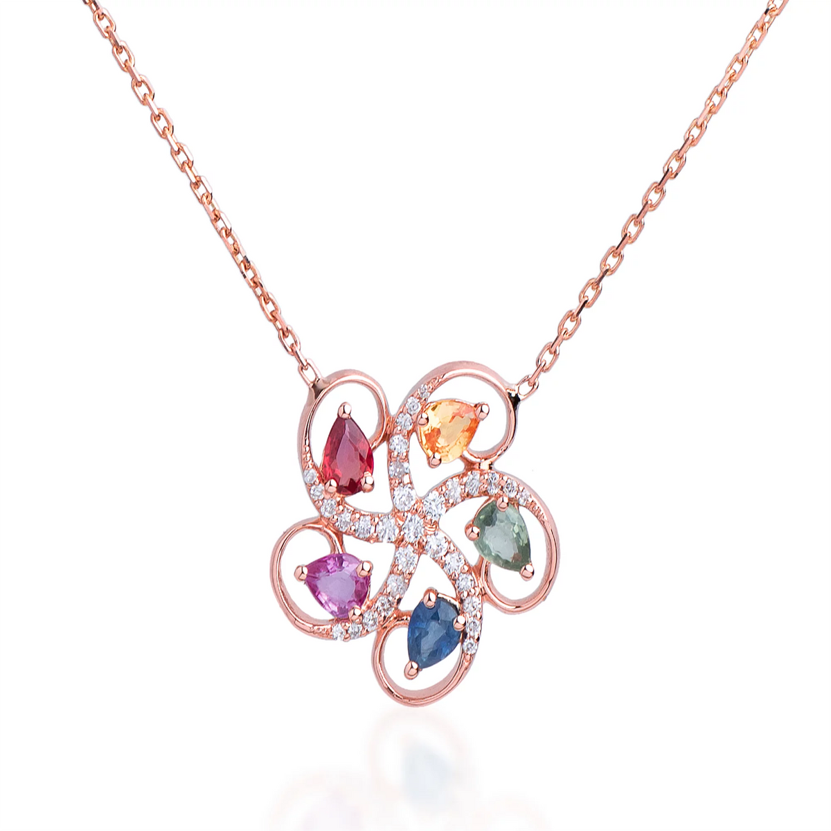 Solid Gold Pear Multi Sapphire Necklace