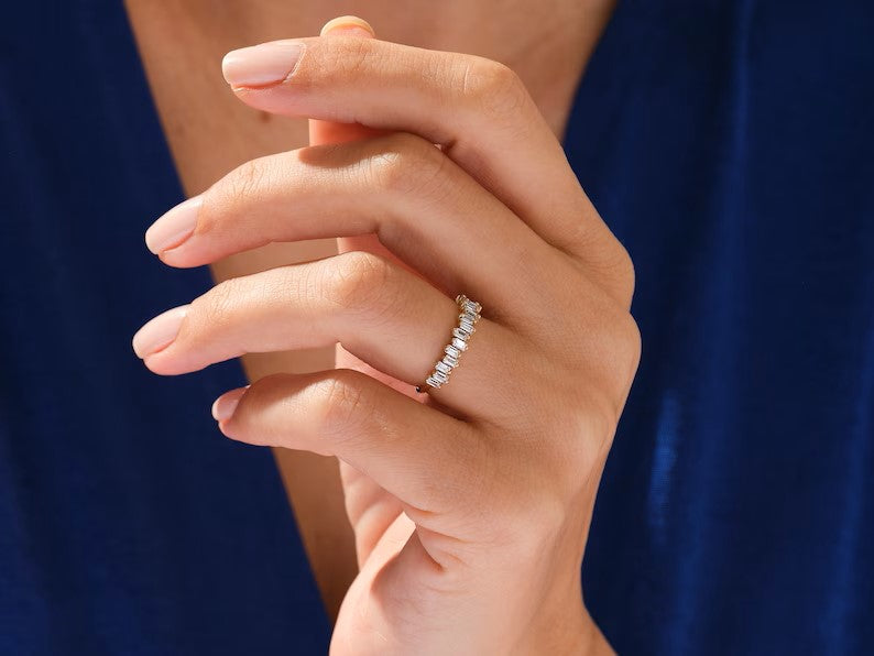 Solid Gold Floating Vertical Baguette Diamond Wedding Ring