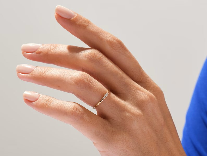 Solid Gold Twisted Three-Stone Wedding Ring