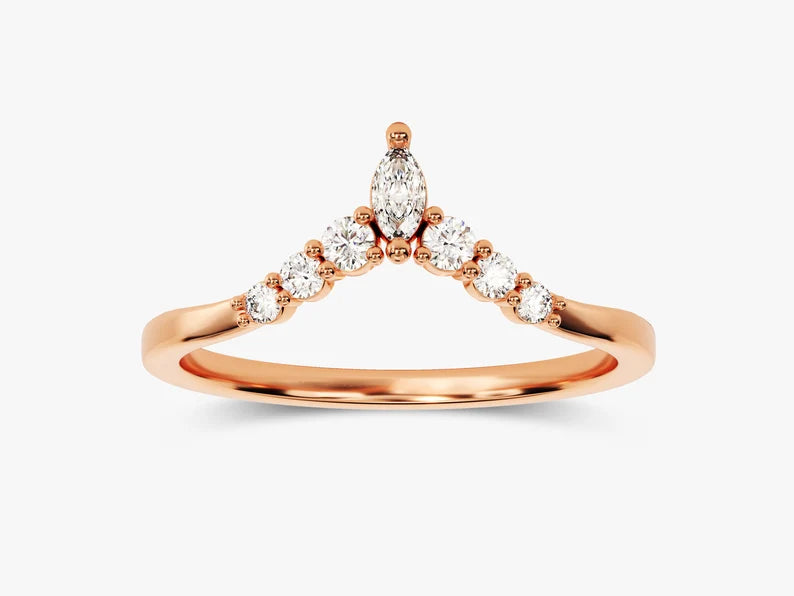 Solid Gold Curved Marquise Wedding Ring