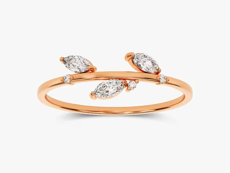 Solid Gold Marquise Leaf Wedding Ring