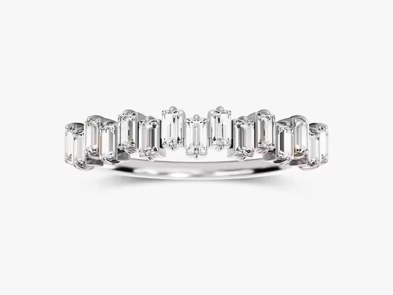 Solid Gold Floating Vertical Baguette Diamond Wedding Ring