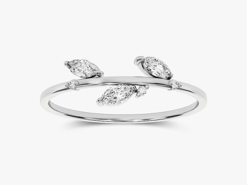 Solid Gold Marquise Leaf Wedding Ring