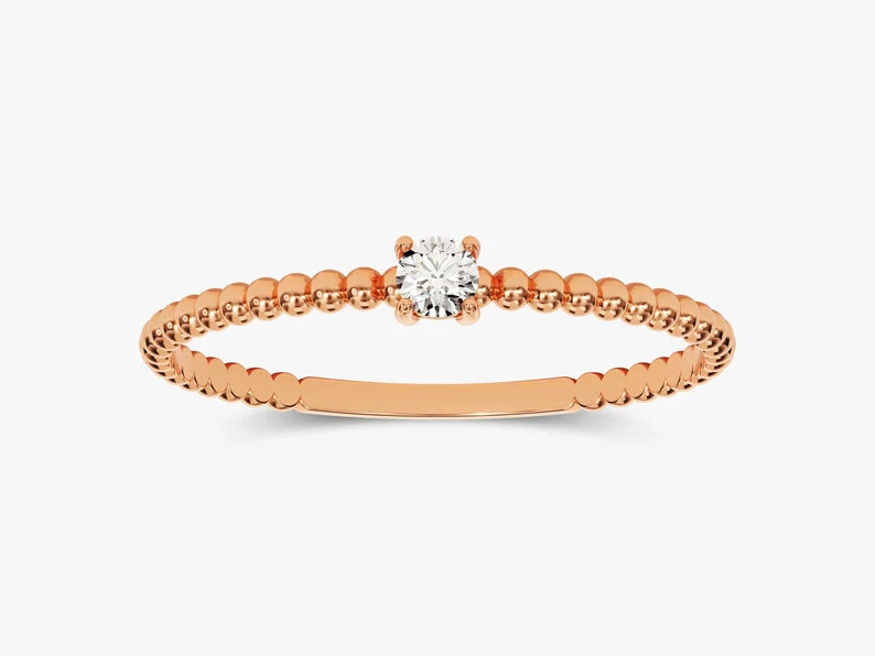 18K Solid Gold 0.05 CT Round Lab Grown Diamond Ring