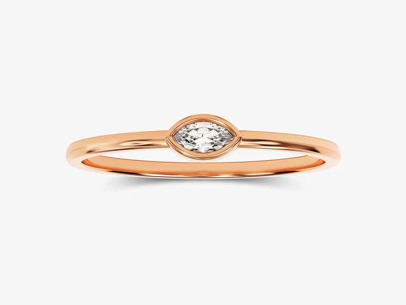 Solid Gold Bezel Set Marquise Diamond Wedding Ring