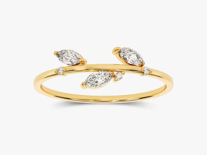Solid Gold Marquise Leaf Wedding Ring