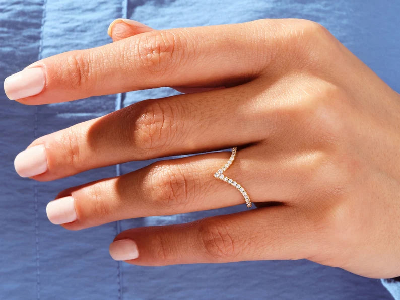 Solid Gold Diamond Chevron Wedding Ring