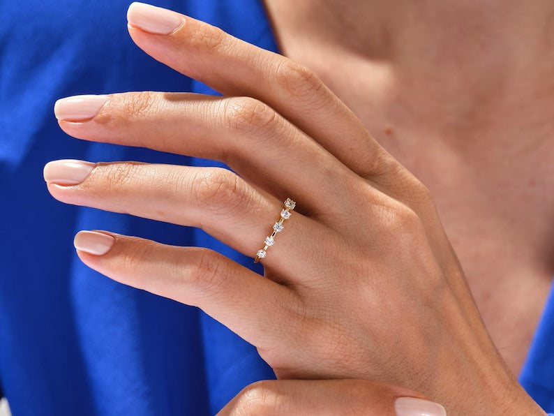Solid Gold Diamond Distance Wedding Ring