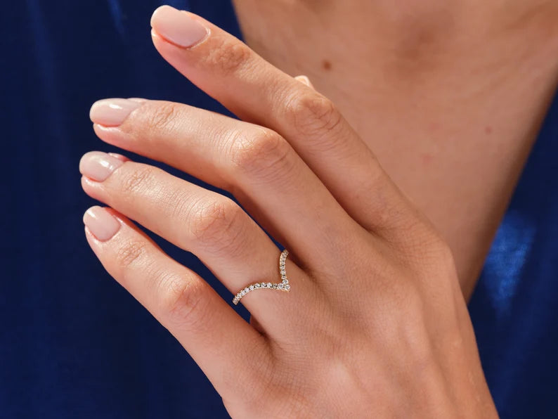Solid Gold Diamond Chevron Wedding Ring