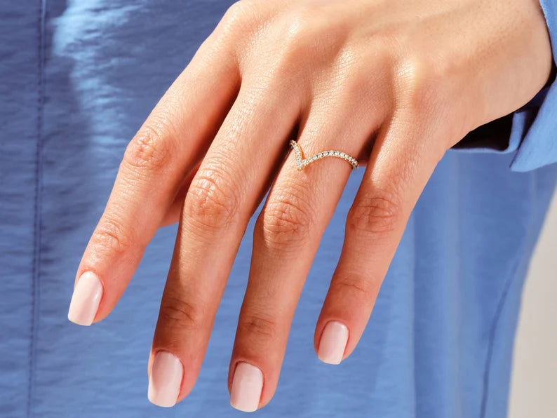 Solid Gold Diamond Chevron Wedding Ring