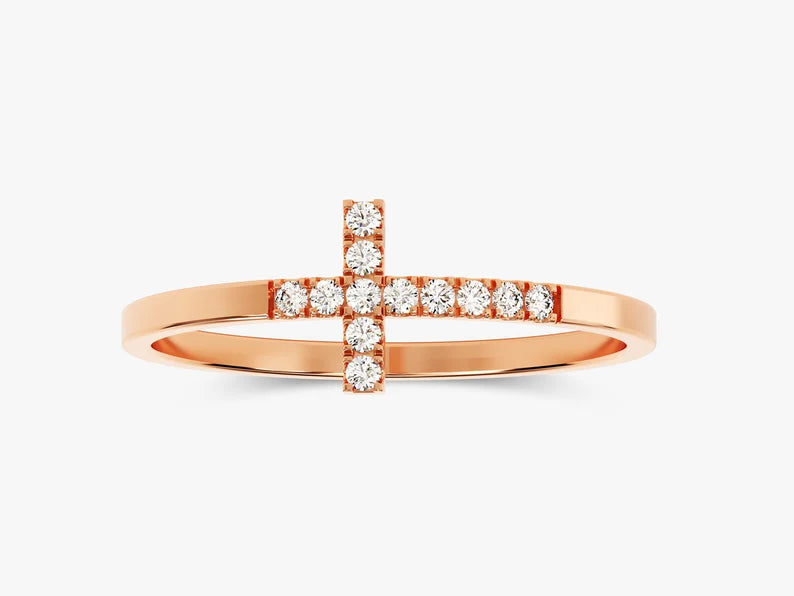 Solid Gold Sideway Cross Wedding Ring
