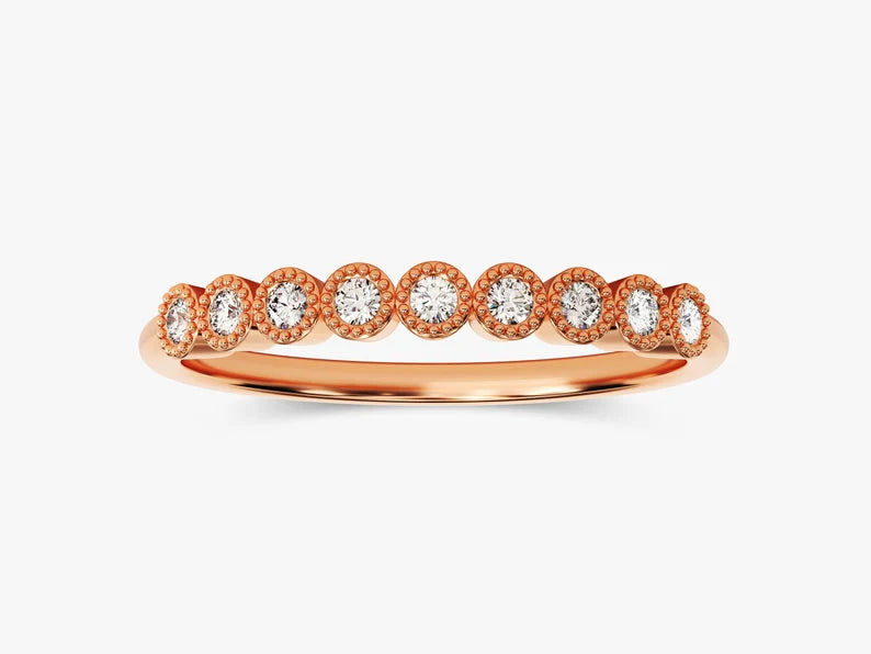 Solid Gold Milgrain Accent Bezel Set Wedding Ring