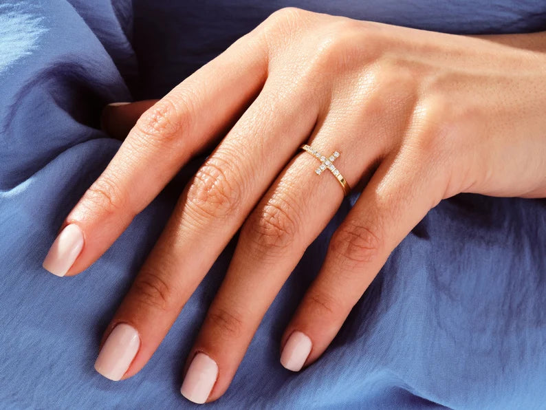 Solid Gold Sideway Cross Wedding Ring