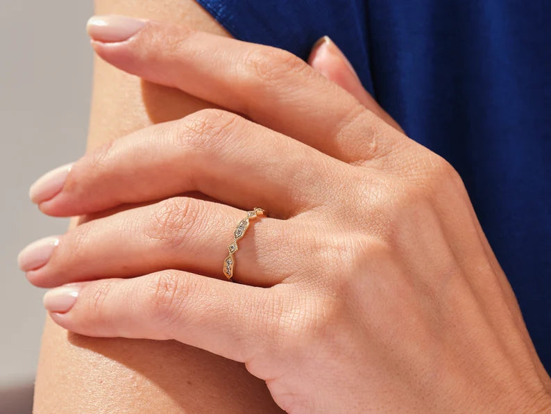 Solid Gold Milgrain Accent Art Deco Wedding Ring