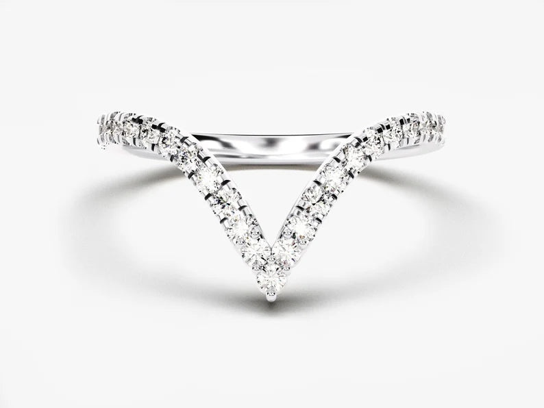 Solid Gold Diamond Chevron Wedding Ring