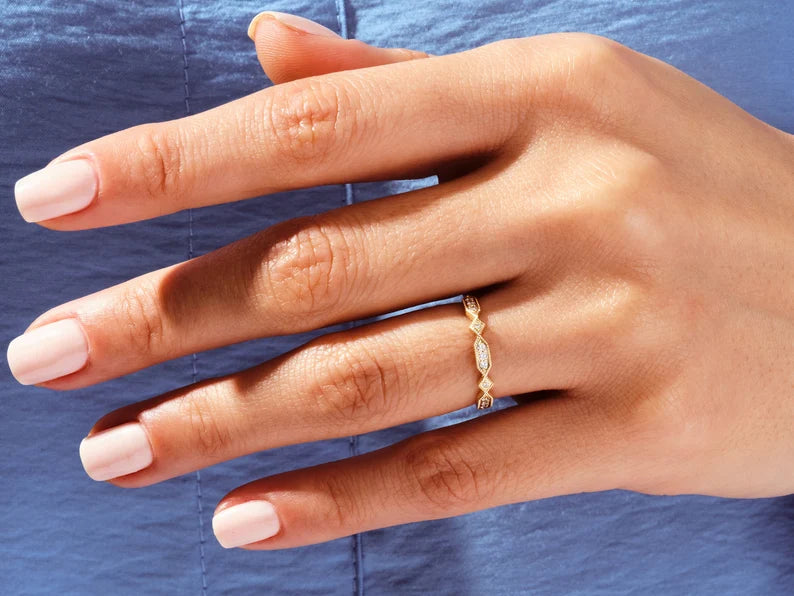 Solid Gold Milgrain Accent Art Deco Wedding Ring