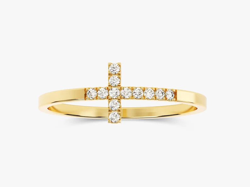 Solid Gold Sideway Cross Wedding Ring