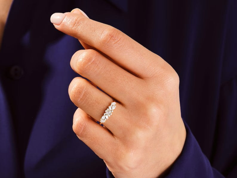 Solid Gold Multi Cut Cluster Diamond Wedding Ring