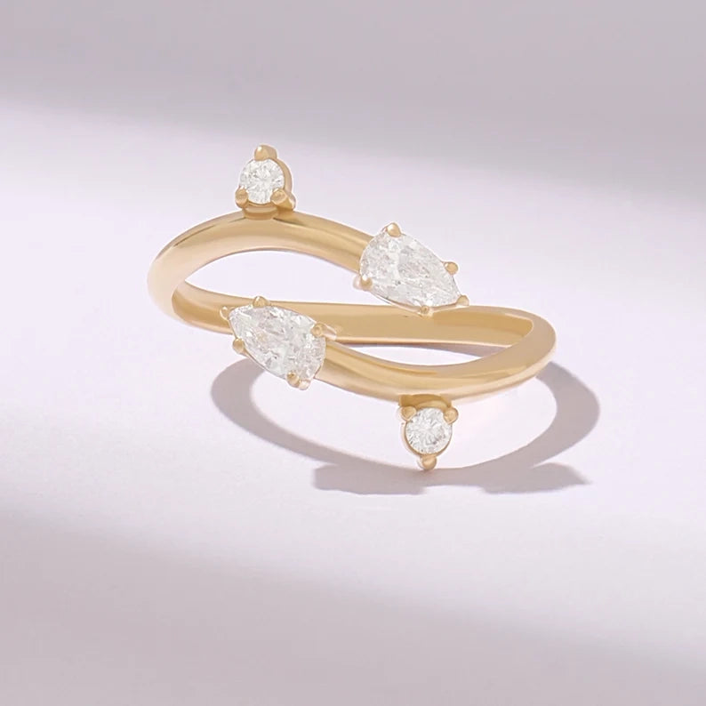 Solid Gold Bypass Pear Ring (A0107C)