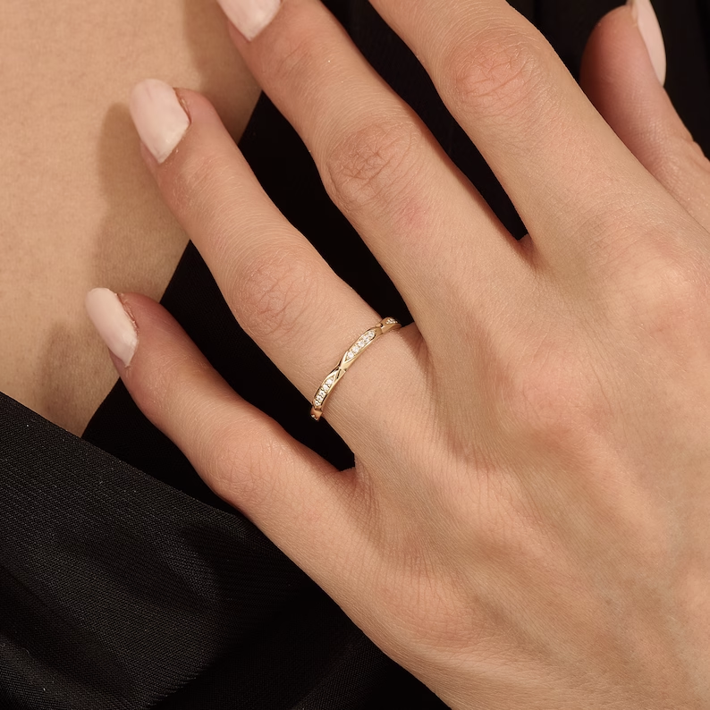Solid Gold Pave Eternity Stacking Ring
