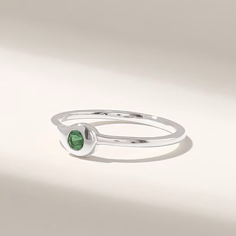 Solid Gold Emerald Teardrop Solitaire Ring