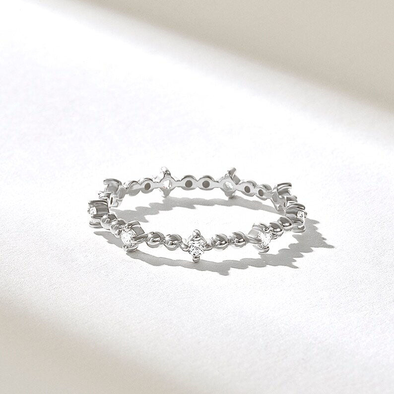 18K Solid Gold Diamond Stacking Ring - Style A