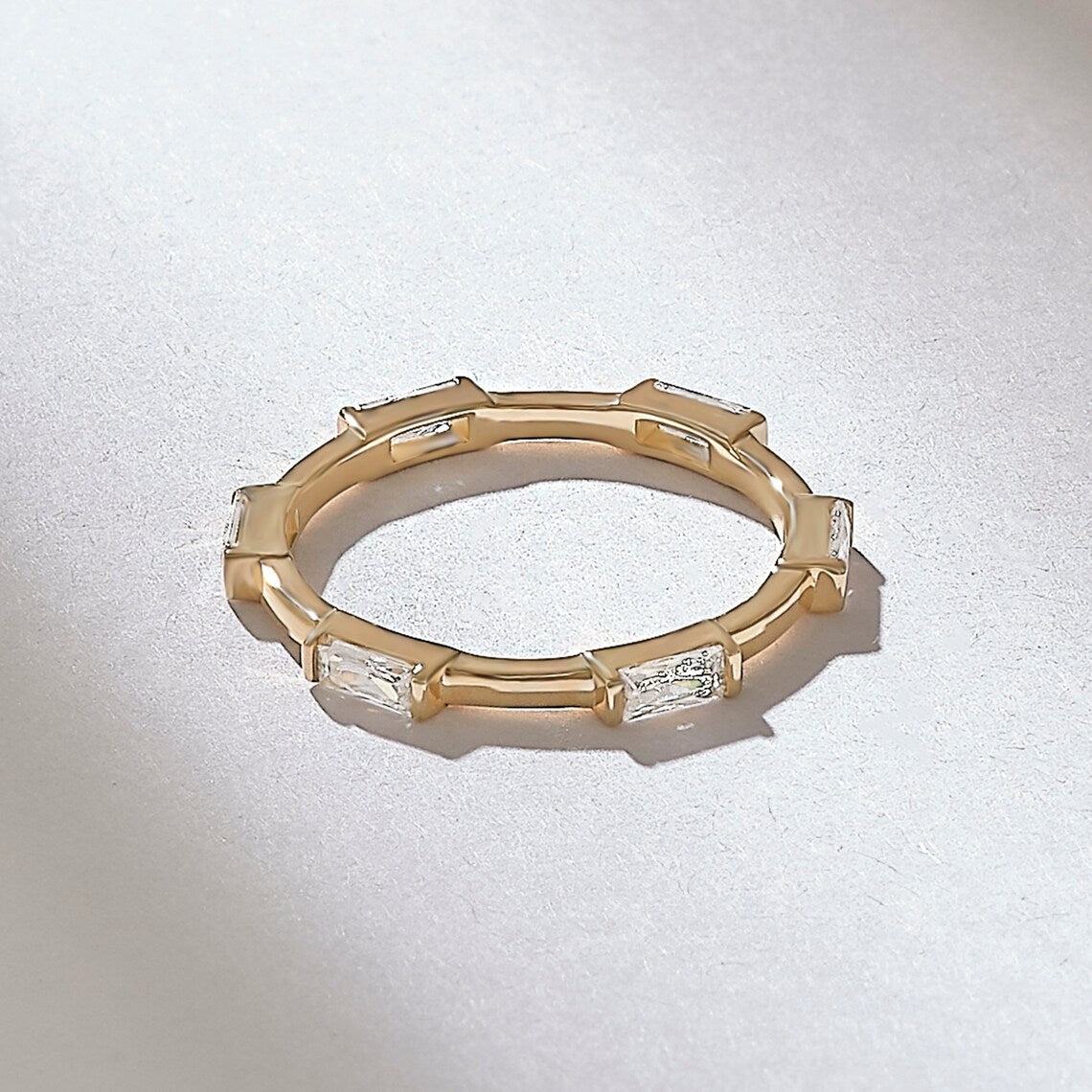 Solid Gold Baguette Diamond Distance Wedding Band (8C3736)