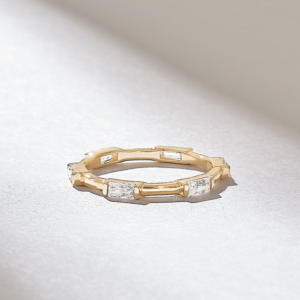 Solid Gold Baguette Diamond Distance Wedding Band (8C3736)