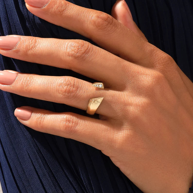 Solid Gold Diamond Chunky Twist Open Ring