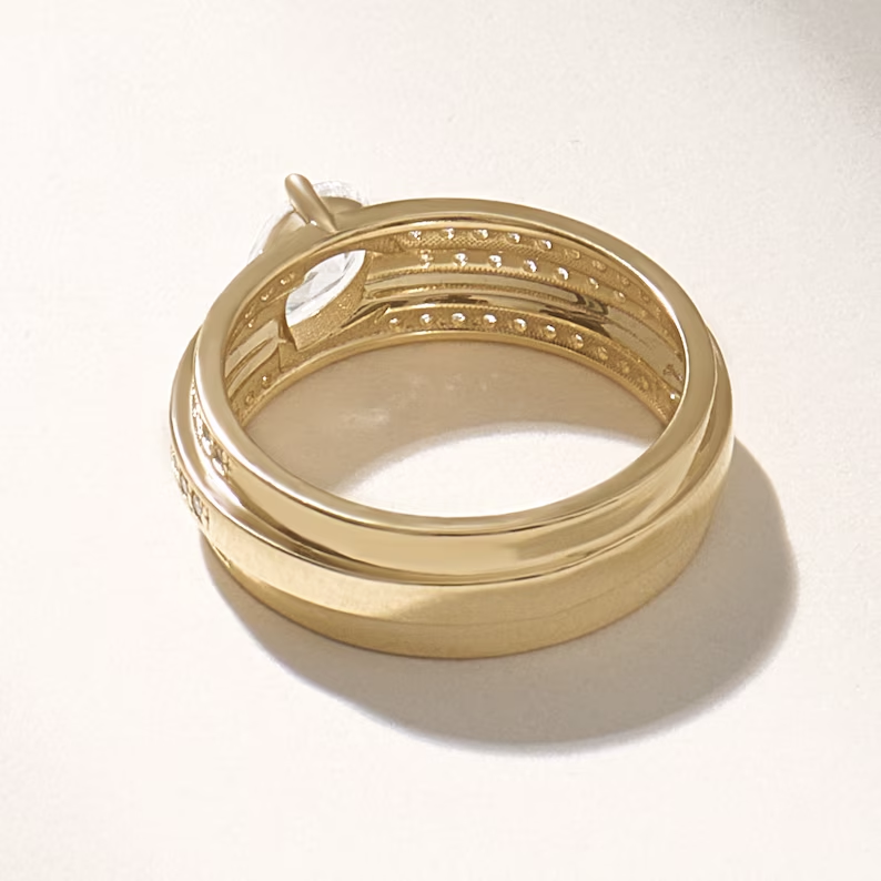 Solid Gold Pear Diamond Ring